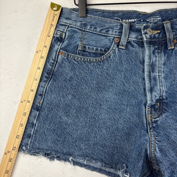 Old Navy Sky-Hi-A-Line Blue Jean Shorts Vintage Cut-Off Style Sz 8 Highest Rise - Picture 4 of 8
